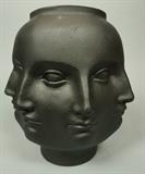 Lot 86:  Fornasetti style Black Multi Face Vase. Jonathan Adler style Dora Maar Vase. Crackled finish. Marked TMS 2005. : Dimensions:  H: 10 inches: W: 10 inches --- US Shipping charge: $35