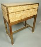 Lot 88:  Stone & Brass Hinged Lid Box on Brass Stand. Stone tile design. Brass Trim. Not marked.: Dimensions:  H: 21 inches: W: 18 inches: D: 10 inches --- 