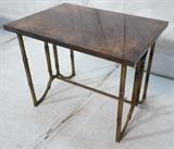 Lot 105:  ALDO TURA Lacquered Goatskin Italian Milano Nalia. Stylish Gilt Iron Legs. Brown goat skin top. Marked.: Dimensions:  H: 21 inches: W: 28 inches: D: 20 inches --- 