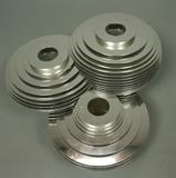 Lot 110:  Lot 3pc Nesting Aluminum Metal Vases. AVEDIS. Made in USA. These can nest and cuddle with each other.: Dimensions:  H: 5.5 inches: W: 7 inches --- US Shipping charge: $35