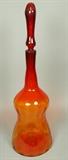 Lot 115:  Tall Stoppered Glass Bottle. Modernist. Orange graduated to dark amber color. Probably Italian: Dimensions:  H: 28 inches: W: 10 inches --- US Shipping charge: $35