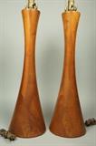 Lot 124:  Pr Tall American Modern Walnut Wood Table Lamps. PHILIP POWELL style.  Form. : Dimensions:  H: 36 inches: W: 9 inches --- 