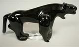 Lot 142:  MARCELIN Sweden Art Glass Black Panther Sculpture. Cat Figure. Signed Marcelin Sweden W2 51, 23/1500. : Dimensions:  H: 6 inches: W: 12 inches: D: 3 inches --- US Shipping charge: $35