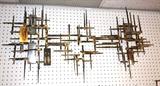 Lot 145:  Brutalist Nail Wall Art. Soldered Nails. Welded flat panels.: Dimensions:  H: 21 inches: W: 40 inches --- 
