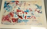 Lot 151:  LEROY NEIMAN Pencil signed Olympic Print. Flags of many nations with athletes including diver. Equestrian  rider, track, Basketball, Cycling, etc. Pencil signed.: Dimensions:  Image Size: H: 23 inches: W: 30 inches --- 