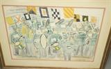 Lot 153:  Raoul Dufy "The Band" Print. Original lithograph made from 6 original plastic plates drawn by M. R, Dufy. Label on reverse. Marching band. Signed in print. Edition of 3000.: Dimensions:  Image Size: H: 30 inches: W: 19.5 inches --- 