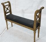 Lot 173:  Decorator Window Bench. Gilt Wood with carved details and trim. Spindle legs. : Dimensions:  H: 29 inches: W: 38 inches: D: 9 inches --- 