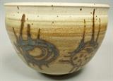 Lot 190:  Large RAYMOND GALLUCCI American Studio Pottery Vase. Large Bowl with Abstract Designs. Natural warm glazes. Signed: Dimensions:  H: 7.5 inches: W: 10.5 inches --- US Shipping charge: $50