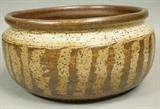 Lot 192:  RAYMOND GALLUCCI (attrib.)American Studio Pottery Bowl. Large Stoneware Bowl with vertical stripe details. Attribution. Not Signed: Dimensions:  H: 7.5 inches: W: 15 inches --- US Shipping charge: $50