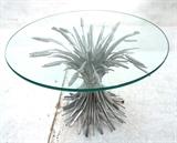 Lot 224:  Decorator Italian Wheat Sheaf Side Table. Round Glass Top.: Dimensions:  H: 16 inches: W: 25.25 inches: D: 25.25 inches --- 