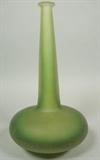 Lot 132:  SEGUSO Art Glass Murano Long Necked Vase. Frosted Green Finish. Seguso paper label. : Dimensions:  H: 13 inches: W: 7 inches --- US Shipping charge: $35