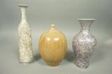 Lot 143:  Lot 3 Crystalline Ceramic Vases.  Pottery. Porcelain. All  signed. : Dimensions:  H: 9.5 inches --- US Shipping charge: $50