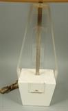 Lot 252:  Modern Lucite Table Lamp. Shaped White Enamel Wood Base with Four Lucite Acrylic Arms. : Dimensions:  H: 34.5 inches: W: 16 inches --- 