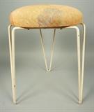 Lot 266:  White Enamel Iron Hairpin Leg Stool. Cushion Seat.: Dimensions:  H: 20 inches: W: 14 inches --- 