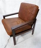 Lot 269:  Danish Modern Rosewood Lounge Arm Chair. Brown Leather Cushions. : Dimensions:  H: 31 inches: W: 27 inches: D: 30 inches --- 