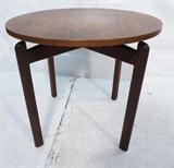 Lot 271:  Small JENS RISOM Round Side Table. Cantilever top on four legs. Not marked.: Dimensions:  H: 21 inches: W: 24 inches: D: 24 inches --- 