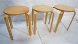 Lot 273:  Set Three Nesting Stools. Blond Wood. AALTO style. Not marked. : Dimensions:  H: 21.25 inches: W: 18 inches: D: 18 inches --- 