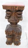 Lot 275:  WITTCO Carved Wood TIKI Bar Stool Pedestal.  Carved Face. Cushion seat. : Dimensions:  H: 27.5 inches: W: 11.5 inches: D: 12 inches --- 