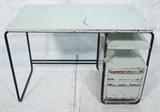 Lot 280:  WOLFGANG HOFFMAN Attrib. Early Industrial Metal Desk. Black Chrome Tube Frame with 2 Drawers. Shelf. : Dimensions:  H: 30 inches: W: 42 inches: D: 25 inches --- 