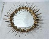Lot 281:  Round Metal Brutalist Sunburst Wall Sculpture with Mirror: Dimensions:  H: 26 inches: W: 26 inches --- 