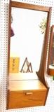 Lot 294:  Danish Modern Teak Wall Mirror with Shelf. Drop down compartment: Dimensions:  H: 42 inches: W: 17 inches: D: 9 inches --- 
