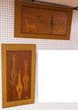 Lot 297:  Two Wall hanging CAT art . Wood cats in relief. Signed ? Ritha ?: Dimensions:  H: 30 inches: W: 16 inches --- 