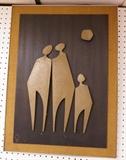 Lot 302:  Signed GIOVANNI Wall Art. Three Metal Finish Figures. Framed. Signed: Dimensions:  H: 26 inches: W: 19.5 inches --- 