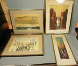 Lot 310:  4pc Art Lot. Modernist Oils on Paper. Landscape. Abstract. All signed by same artist.: Dimensions:  Image Size: H: 13 inches: W: 18 inches --- 