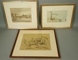 Lot 314:  3pc SEYMOUR REMENICK Watercolor Paintings. Harbor Scene. Landscape. Landscape with Buildings. All signed. : Dimensions:  Image Size: H: 8.75 inches: W: 12 inches --- 