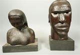 Lot 339:  2pc DAVID E ROGERS Chip Carved Portrait Bust Sculpture. One Male; one female. From large collection of the artist/sculptor's work. Princeton, NJ artist and Vanderbilt University Professor.: Dimensions:  H: 12.5 inches: W: 6 inches: D: 6 inches --- US Shipping charge: $35
