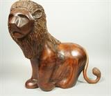 Lot 342:  Large DAVID E ROGERS Carved Wood Lion Sculpture. From large collection of the artist/sculptor's work. Princeton, NJ artist and Vanderbilt University Professor.: Dimensions:  H: 17.5 inches: W: 20 inches: D: 14 inches --- 