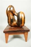Lot 344:  2pc DAVID E ROGERS Carved Exotic Wood Abstract Sculpture. Rosewood Base with Feet. Not signed.  From large collection of the artist/sculptor's work. Princeton, NJ artist and Vanderbilt University Professor.: Dimensions:  H: 16 inches: W: 10 inches: D: 9.25 inches --- 