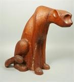 Lot 348:  DAVID E ROGERS Carved Wood Tall Seated Cat Sculpture. Signed DER '93. From large collection of the artist/sculptor's work. Princeton, NJ artist and Vanderbilt University Professor.: Dimensions:  H: 17.5 inches: W: 10.5 inches: D: 22 inches --- 