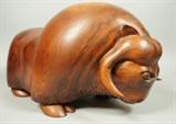 Lot 349:  Large DAVID E ROGERS Carved Wood Yak Sculpture. Not Signed. From large collection of the artist/sculptor's work. Princeton, NJ artist and Vanderbilt University Professor.: Dimensions:  H: 12.5 inches: W: 20 inches: D: 12 inches --- 