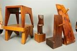 Lot 352:  5pc DAVID E ROGERS Carved Wood Lot. Two Bookstands. One sculpture. Two Wood Footed Display Stand.  From large collection of the artist/sculptor's work. Princeton, NJ artist and Vanderbilt University Professor.: Dimensions:  H: 7.25 inches: W: 19 inches: D: 5.5 inches --- 