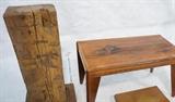 Lot 353:  3pc DAVID E ROGERS Carved Wood. Tall Natural Wood Slab Pedestal. Small Carved Table. From large collection of the artist/sculptor's work. Princeton, NJ artist and Vanderbilt University Professor.: Dimensions:  H: 31 inches: W: 11.25 inches: D: 11.5 inches --- 