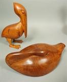 Lot 357:  2pc DAVID E ROGERS Carved Wood Bird Sculptures. Pelican. Duck. Charming form pelican. Both are signed & dated. From large collection of the artist/sculptor's work. Princeton, NJ artist and Vanderbilt University Professor.: Dimensions:  H: 10.5 inches: W: 5 inches: D: 7.5 inches --- US Shipping charge: $35