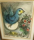 Lot 372:  MARC CHAGALL Lithograph Print. Bird & Moon. Woman with Floral Headdress. Marked: CH. SORLIER. Grav. LITH. Marc Chagall 54. : Dimensions:  Image Size: H: 22 inches: W: 17 inches --- 