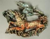 Lot 382:  Italian Pottery Wall Sculpture of Horses.  Made in Albissola Italy. Artist signed Pierluca.: Dimensions:  H: 15 inches: W: 18 inches: D: 4 inches --- 
