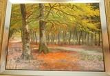 Lot 385:  K DREWS Oil Painting Canvas. Fall Autumn Landscape with Trees. Signed: Dimensions:  Image Size: H: 13.25 inches: W: 18 inches --- 