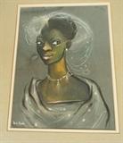 Lot 386:  KARL PRICBE Gouache Painting. Portrait of Black Woman. Titled " Saturday Night": Dimensions:  H: 11 inches: W: 8.5 inches --- 