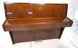 Lot 400:  Modernist KAWAI Upright Piano. Original Bench. High Gloss Wood Cabinet. Angled Frame.: Dimensions:  H: 42.5 inches: W: 57 inches: D: 23 inches --- 