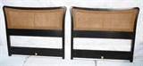 Lot 422:  Pr DUNBAR Headboards. Bowed Top Dark Wood Frames with Caned Center. Dunbar D tag.: Dimensions:  H: 37 inches: W: 44.5 inches --- 
