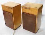 Lot 425:  Pr Gilbert Rohde for HERMAN MILLER Night Stands. Blond wood cabinets with contrasting dark wood doors. unmarked: Dimensions:  H: 27.25 inches: W: 15 inches: D: 13.5 inches --- 