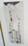 Lot 429:  Egon Schiele style Print. Semi Nude Woman with Plaid Drape. : Dimensions:  Image Size: H: 36 inches: W: 14 inches --- 