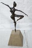 Lot 439:  Bronze Nude Dancer Abstract Sculpture. Graceful form of dancer en pointe. Cement Base. Not marked.: Dimensions:  H: 51 inches: W: 33 inches: D: 18 inches --- 