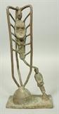Lot 441:  Modernist Bronze Sculpture.  Two Figures. One Suspended in "web". Not signed.: Dimensions:  H: 14 inches: W: 7 inches: D: 3.5 inches --- 