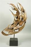 Lot 442:  Welded & Cut Brass Mixed Metal Sculpture. Possibly School of Fish. Not signed.: Dimensions:  H: 27 inches: W: 15 inches: D: 5.5 inches --- 
