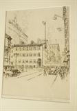 Lot 445:  SALVATORE PINTO Engraving Etching Print. Street Scene. Signed: Dimensions:  H: 11 inches: W: 8.5 inches --- 