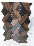 Lot 450:  Modernist Three Panel Folding Screen. Zig Zag Design. Painted Fern Leaf Decoration. Room Divider. Decorated on Both Sides.: Dimensions:  H: 68.75 inches: W: 48.5 inches --- 